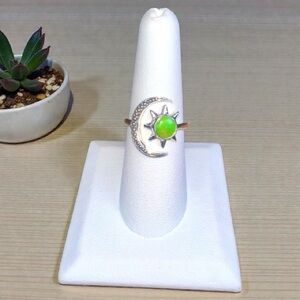 Sun & Crescent Moon Green Copper Turquoise Ring in .925 Sterling Silver Size 7